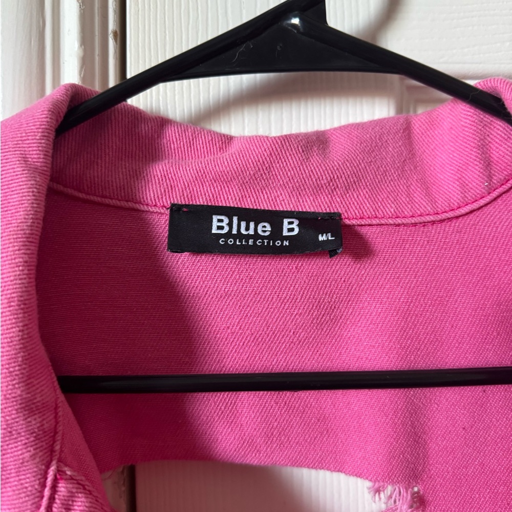 Pink Denim Jacket W Rhinestones Distressed - Picture 4 of 4